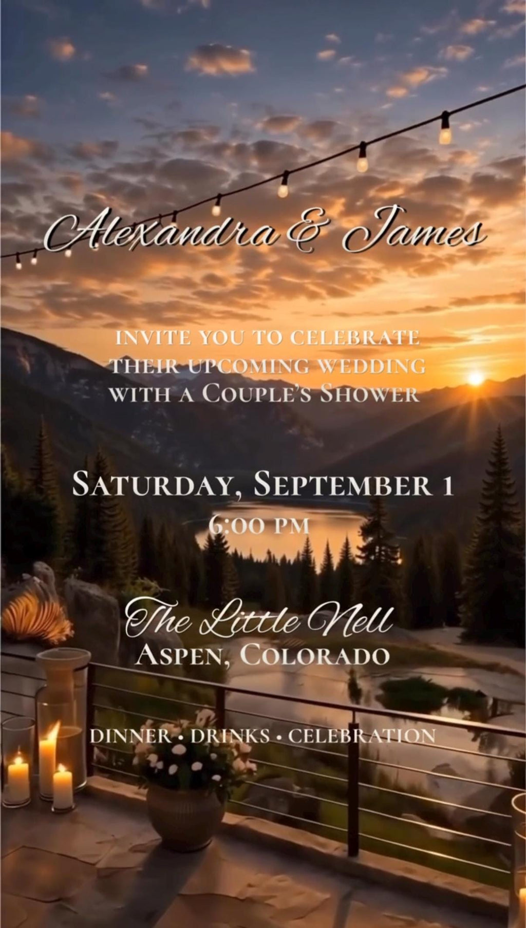 Cinematic Minimal Mountain Couple’s Shower Invitation | Editable in Canva | Includes Sunset & Twilight Versions