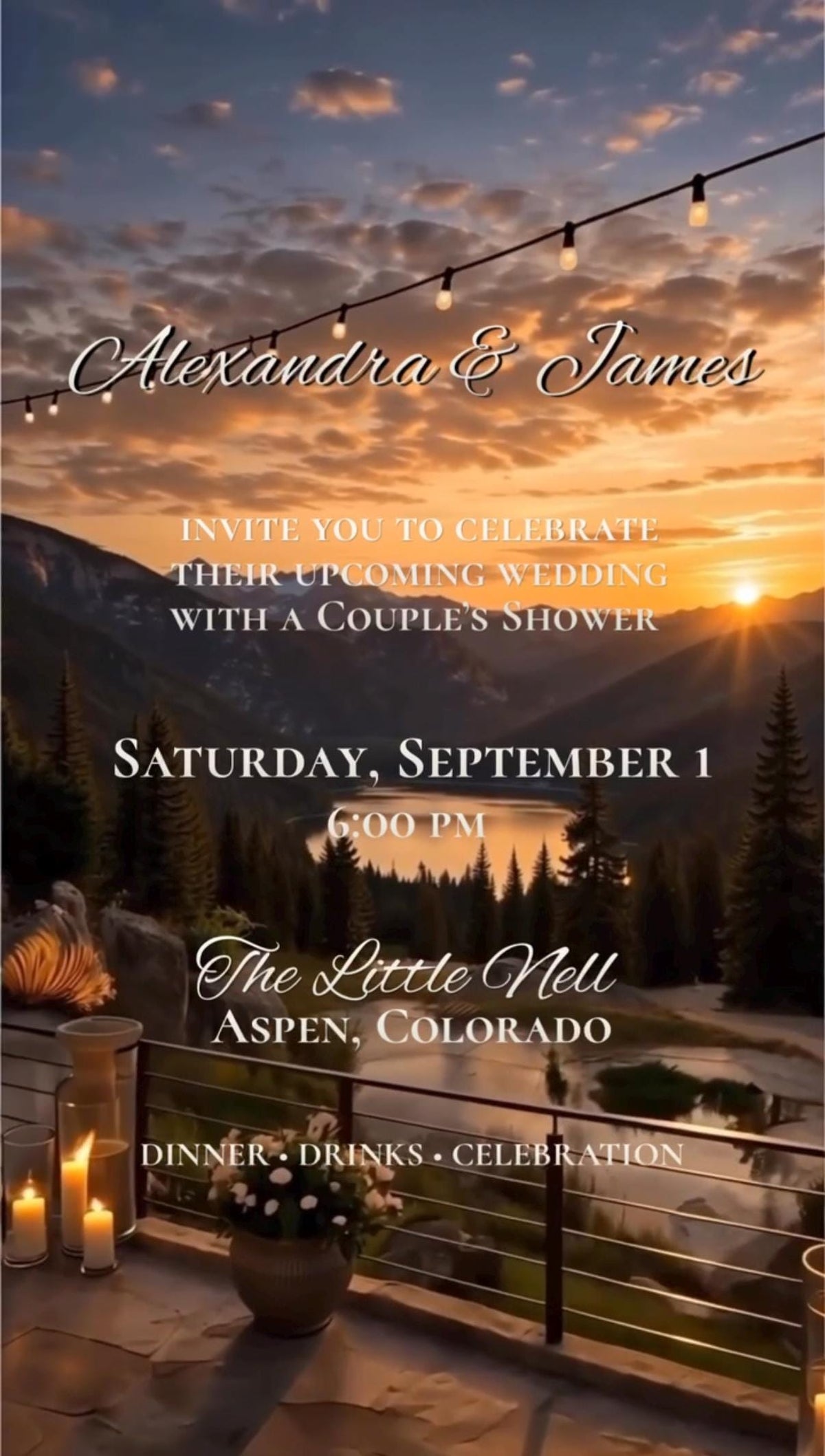 Cinematic Minimal Mountain Couple’s Shower Invitation | Editable in Canva | Includes Sunset & Twilight Versions
