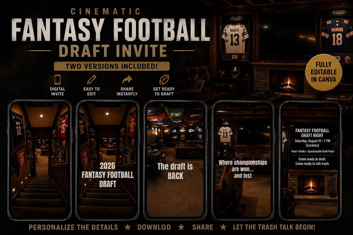 Fantasy Football Draft Invitation | 2 Cinematic Draft Night Invites | Editable Canva Templates | 2026 Fantasy Football Party Invite