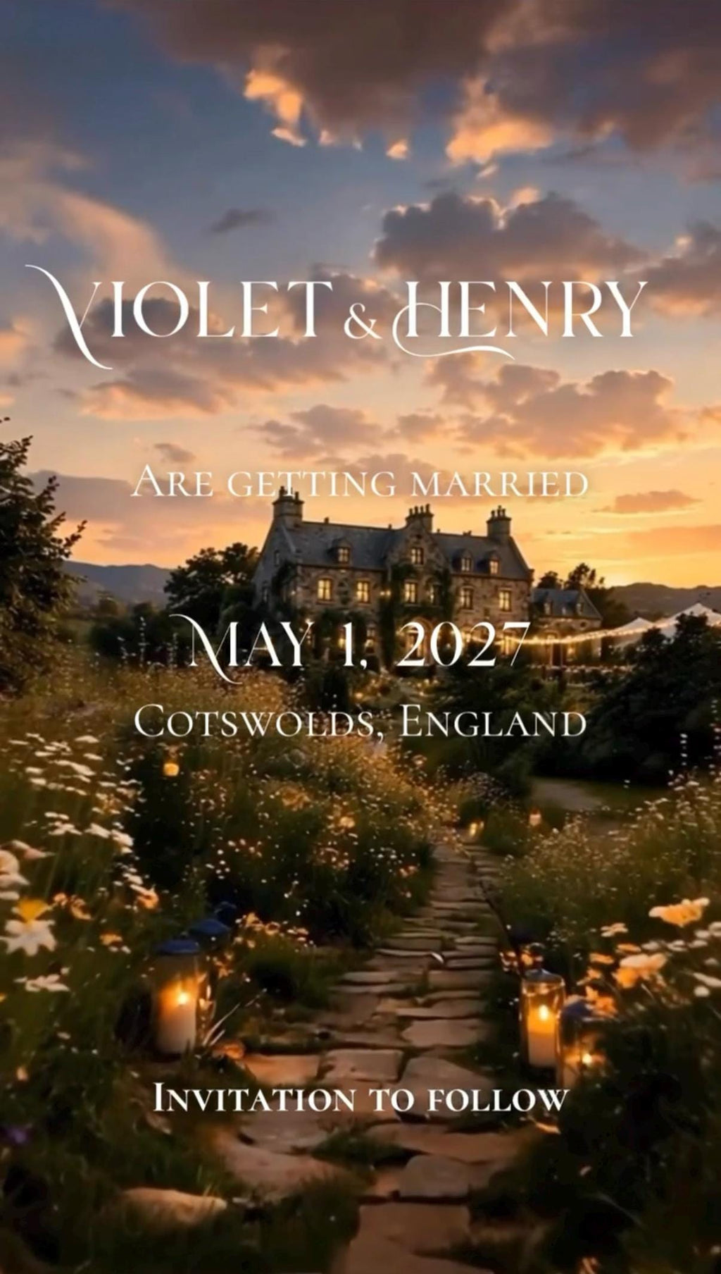 Cinematic Wildflower English Estate Save the Date Template, Editable in Canva Invitation