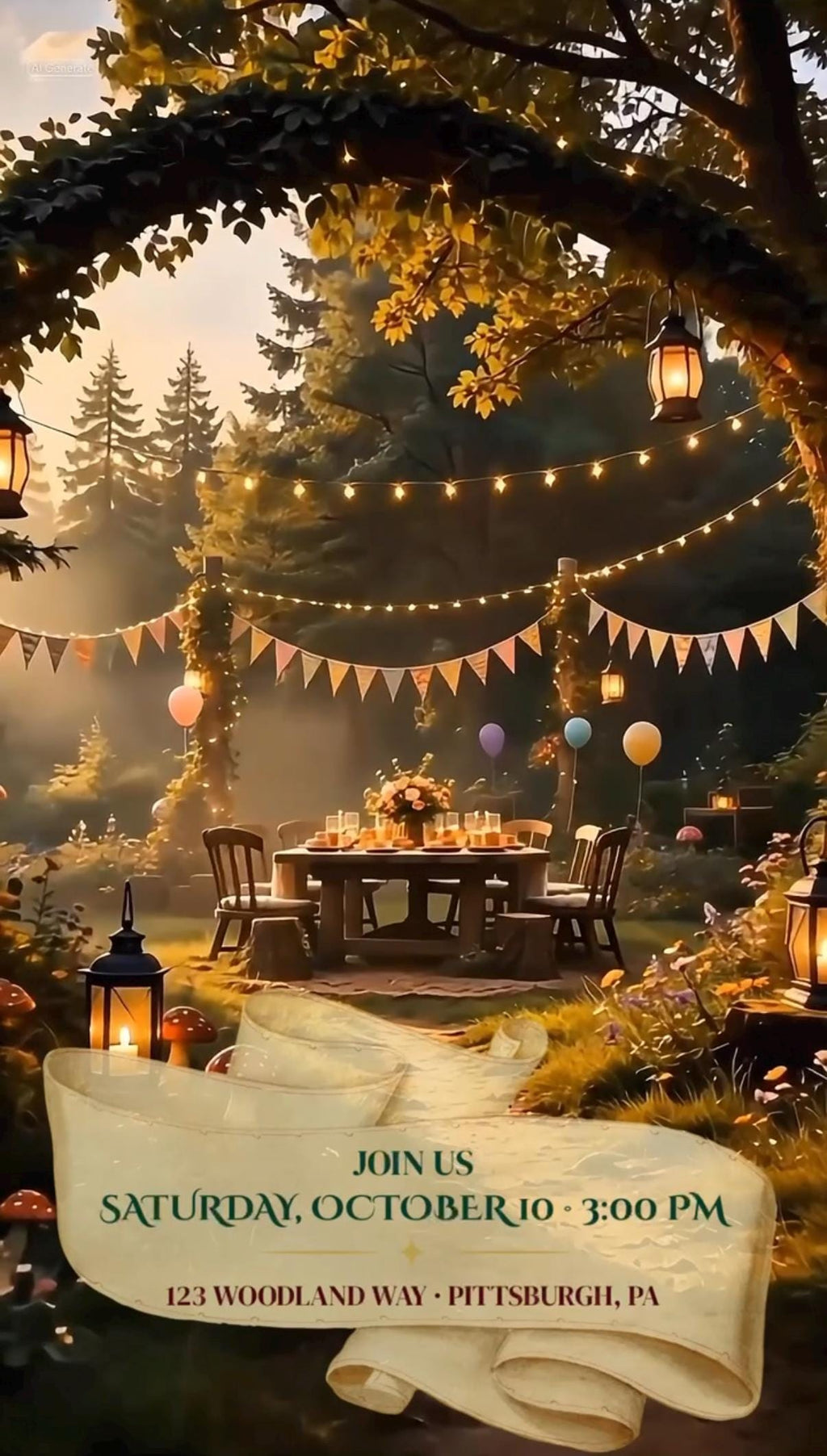 Cinematic Woodland Birthday Invitation Template | Digital and Editable in Canva