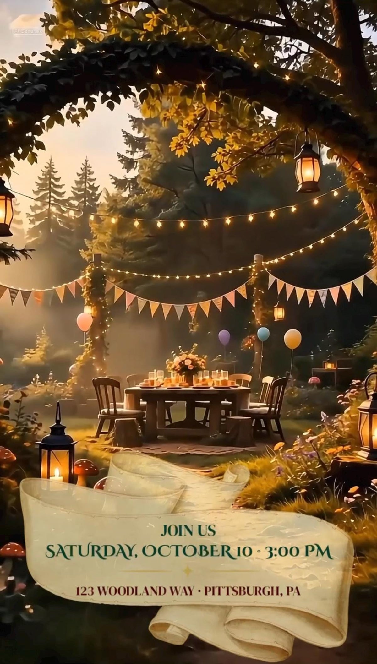 Cinematic Woodland Birthday Invitation Template | Digital and Editable in Canva