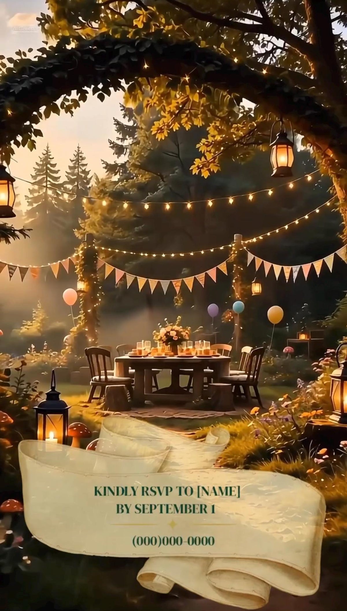 Cinematic Woodland Birthday Invitation Template | Digital and Editable in Canva