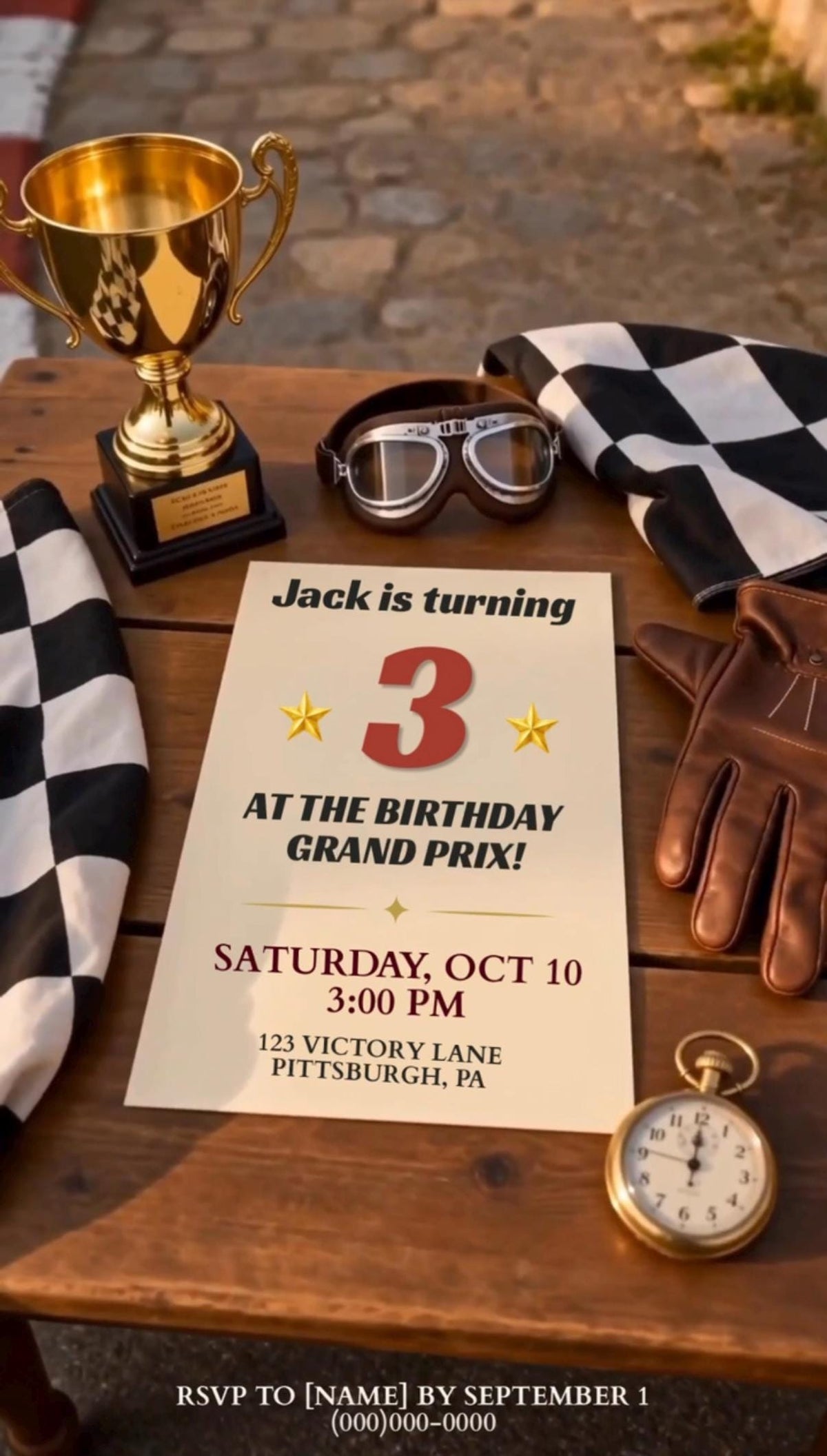 Cinematic Vintage Race Car Birthday Invitation Template | Animated, Digital, and Editable in Canva