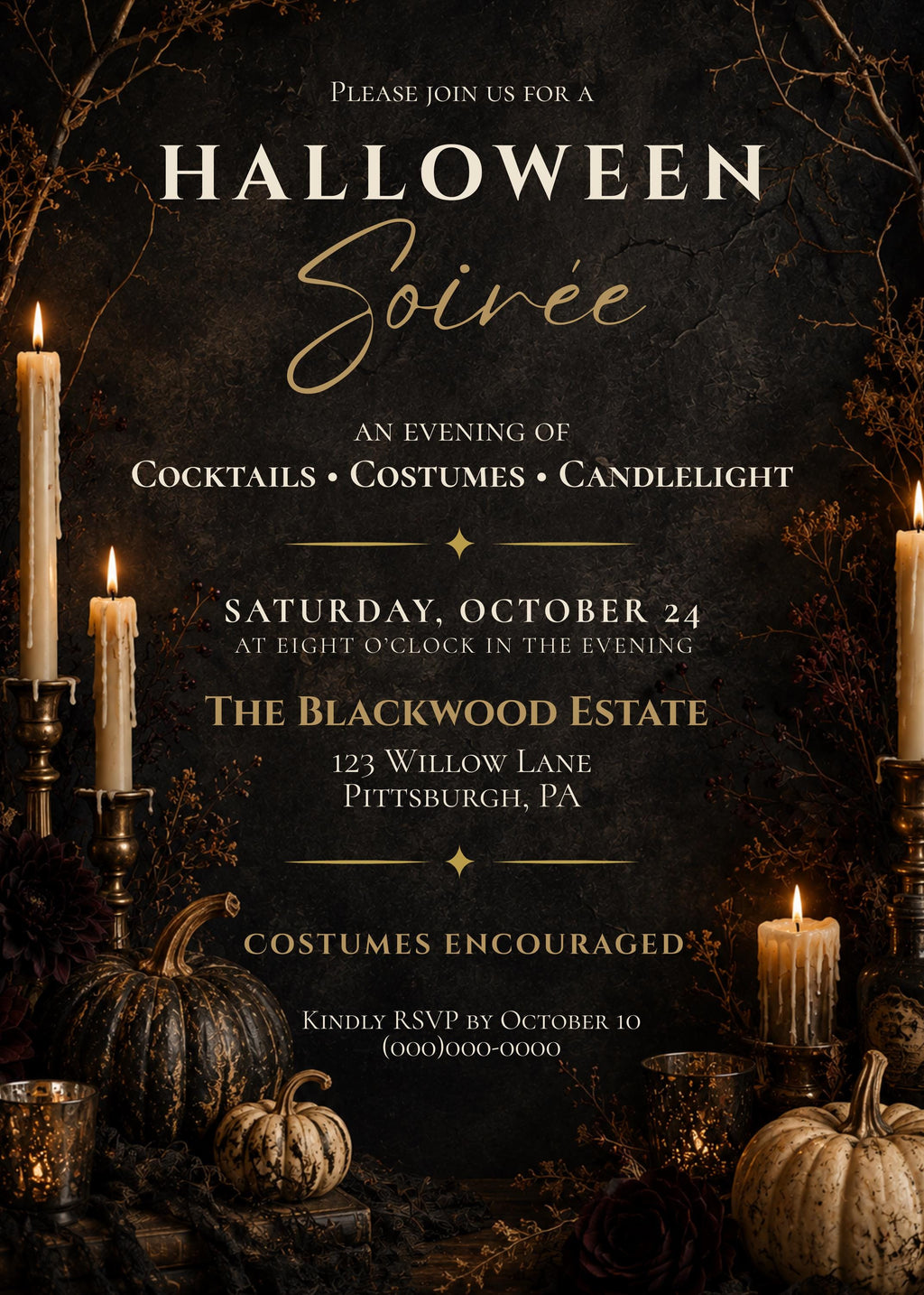 Editable Halloween Soirée Invitation Template | Edintable in Canva | Digital Download