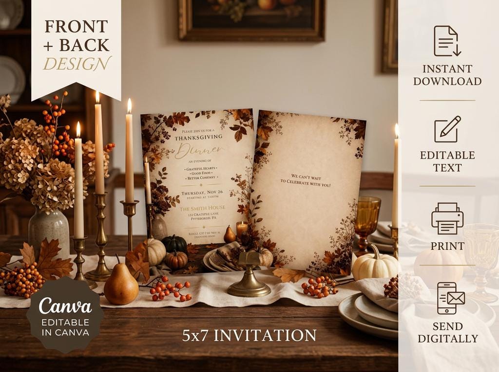 Editable Thanksgiving Dinner Invitation Template | Editable in Canva | Digital Download