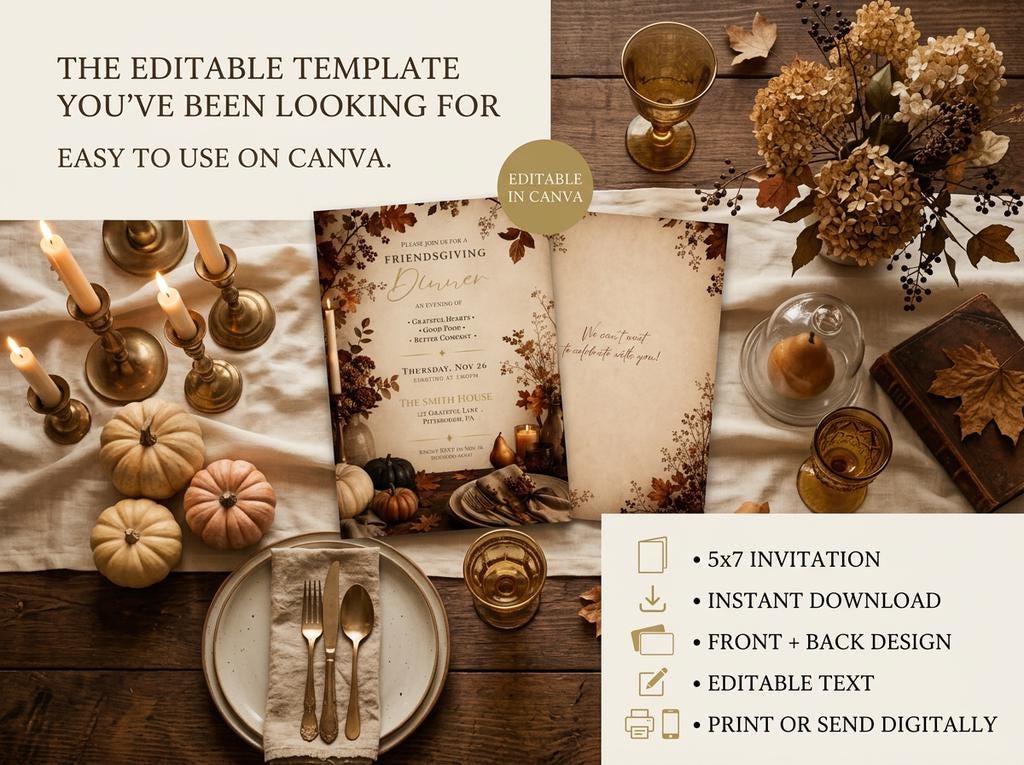 Editable Friendsgiving Invitation Template | Editable in Canva | Digital Download