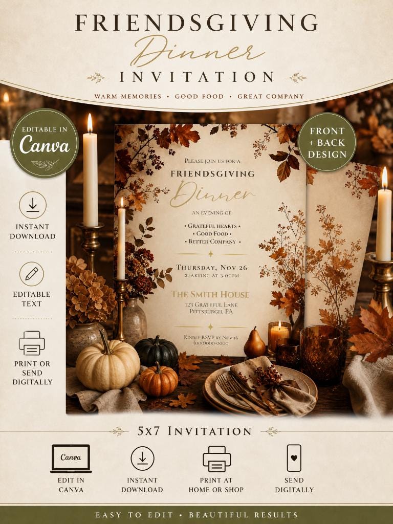 Editable Friendsgiving Invitation Template | Editable in Canva | Digital Download