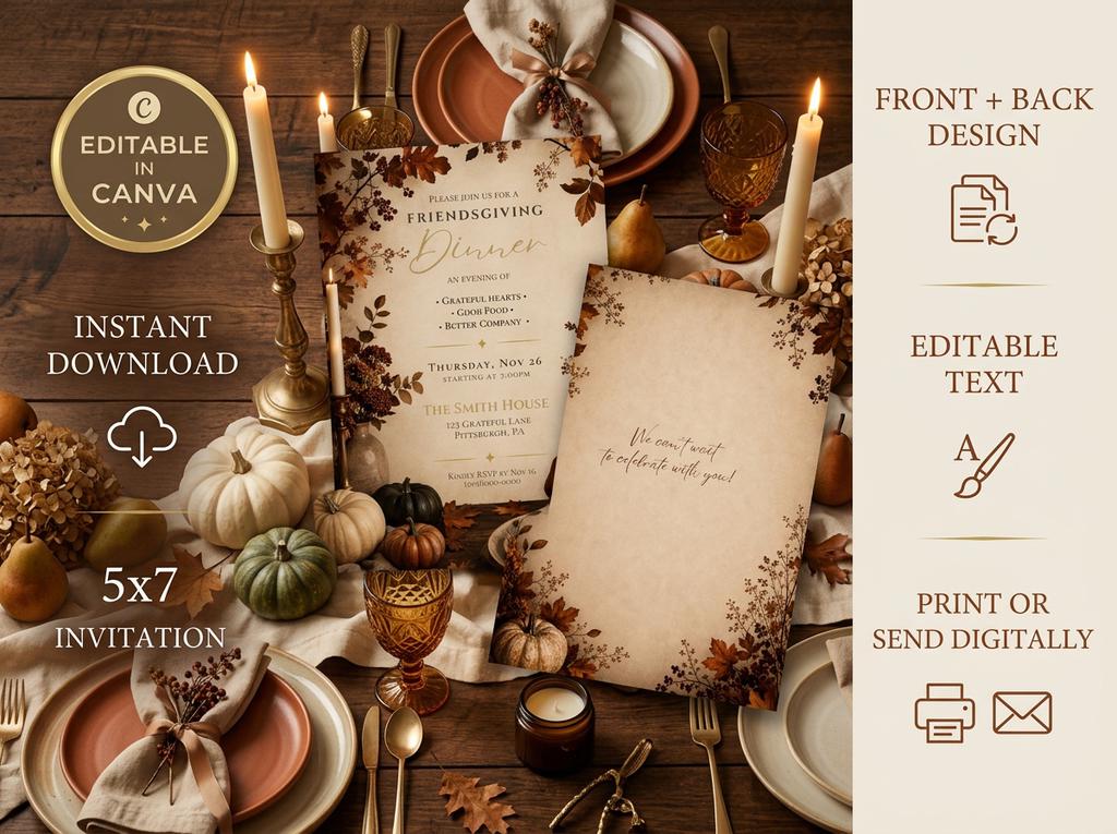 Editable Friendsgiving Invitation Template | Editable in Canva | Digital Download
