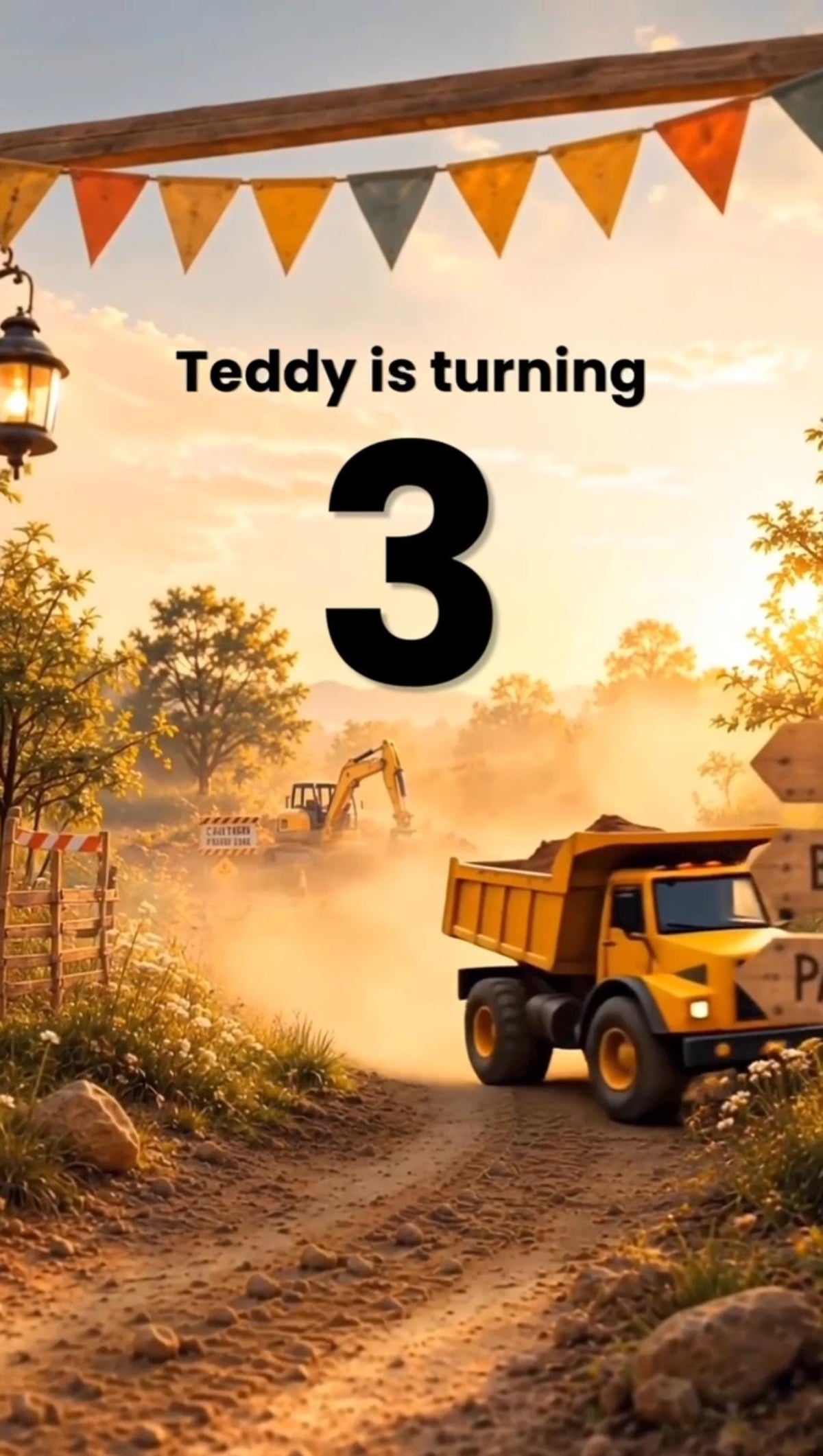 Cinematic Construction Birthday Invitation Template | Digital and Editable in Canva | Digger Dump Truck Birthday