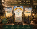 Cinematic Train Birthday Invitation Template | Editable in Canva