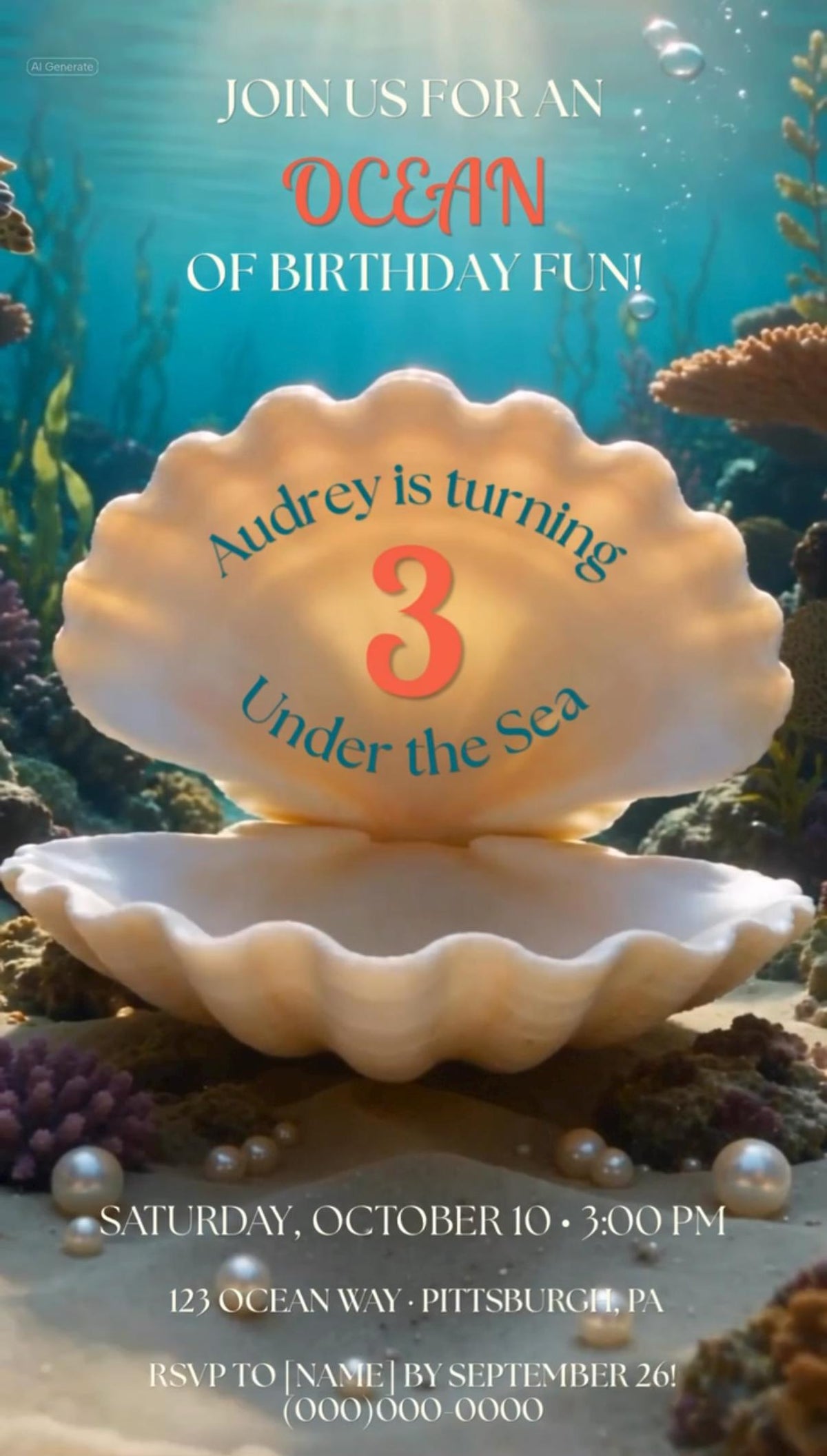 Cinematic Under the Sea Birthday Invitation Template | Digital and Editable in Canva