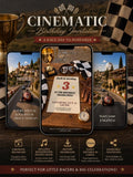 Cinematic Vintage Race Car Birthday Invitation Template | Animated, Digital, and Editable in Canva