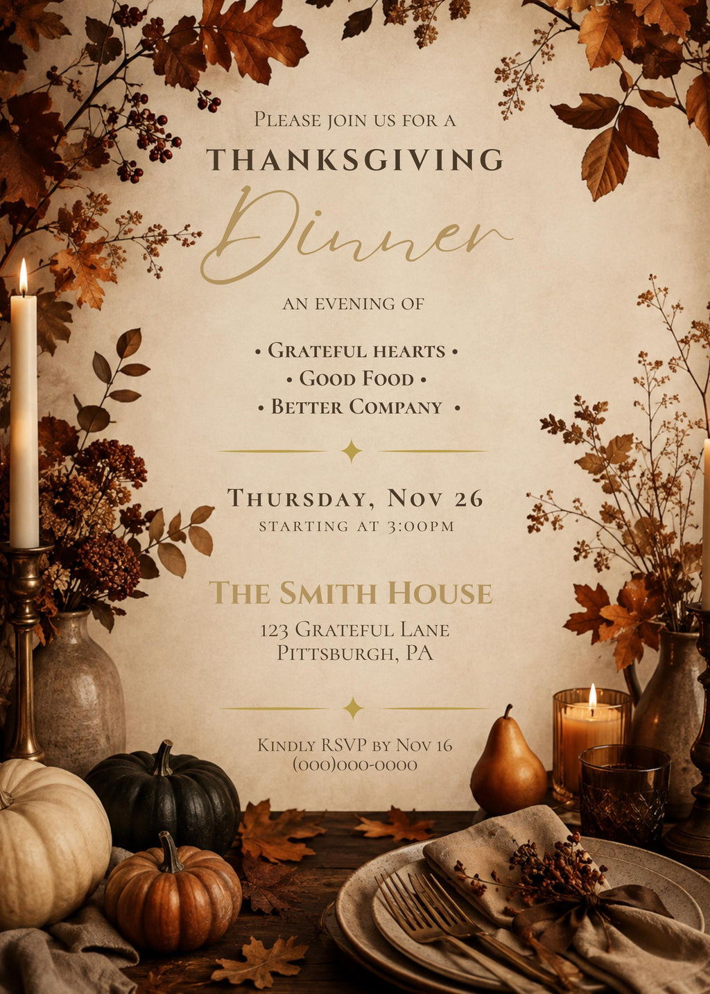Editable Thanksgiving Dinner Invitation Template | Editable in Canva | Digital Download