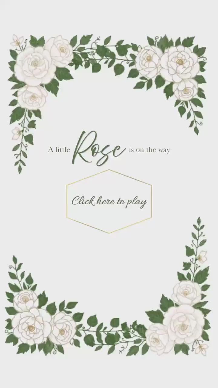 Animated White Garden Baby Shower Invitation, Editable Canva Template with Clickable Registry Link