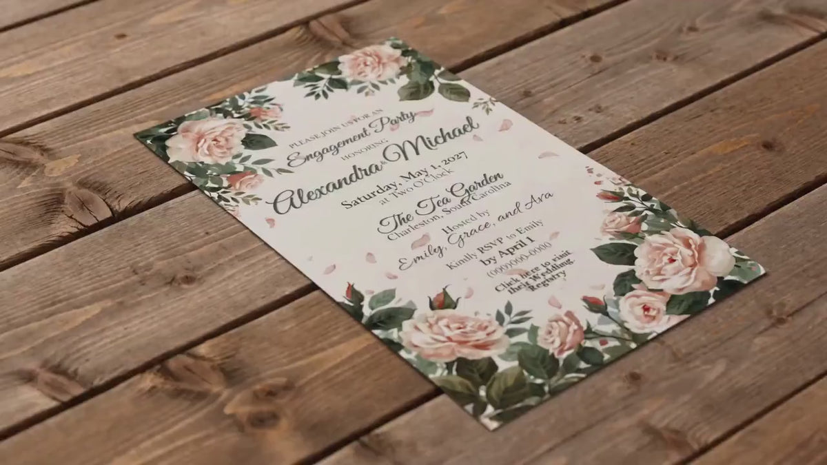 Animated Floral Engagement Party Invitation | Editable Canva Mobile Invite | Rose Garden Collection