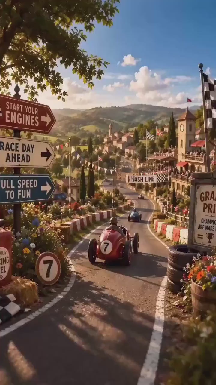 Cinematic Vintage Race Car Birthday Invitation Template | Animated, Digital, and Editable in Canva