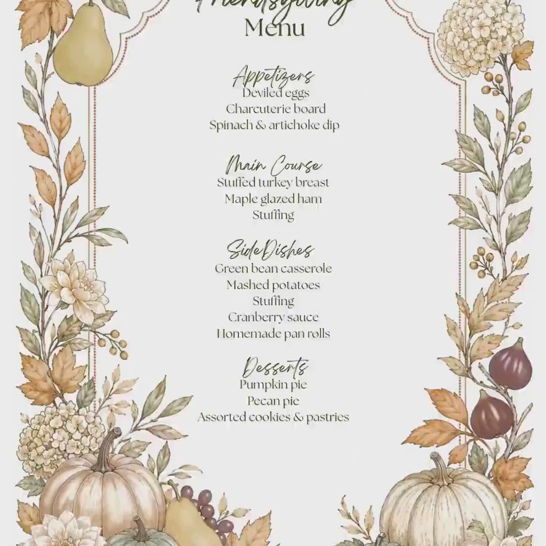Editable Friendsgiving Menu Template | Autumn Dinner | Printable Fall Decor