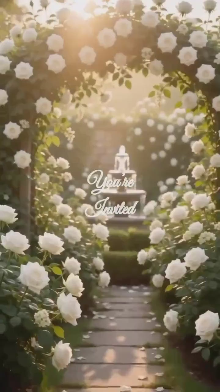 Cinematic White Garden Save the Date, Editable Canva Template for Luxury Floral Weddings
