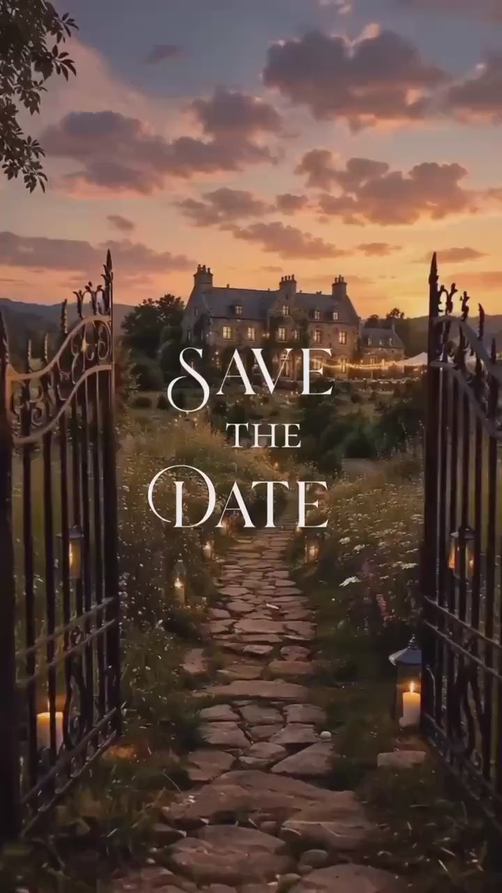 Cinematic Wildflower English Estate Save the Date Template, Editable in Canva Invitation